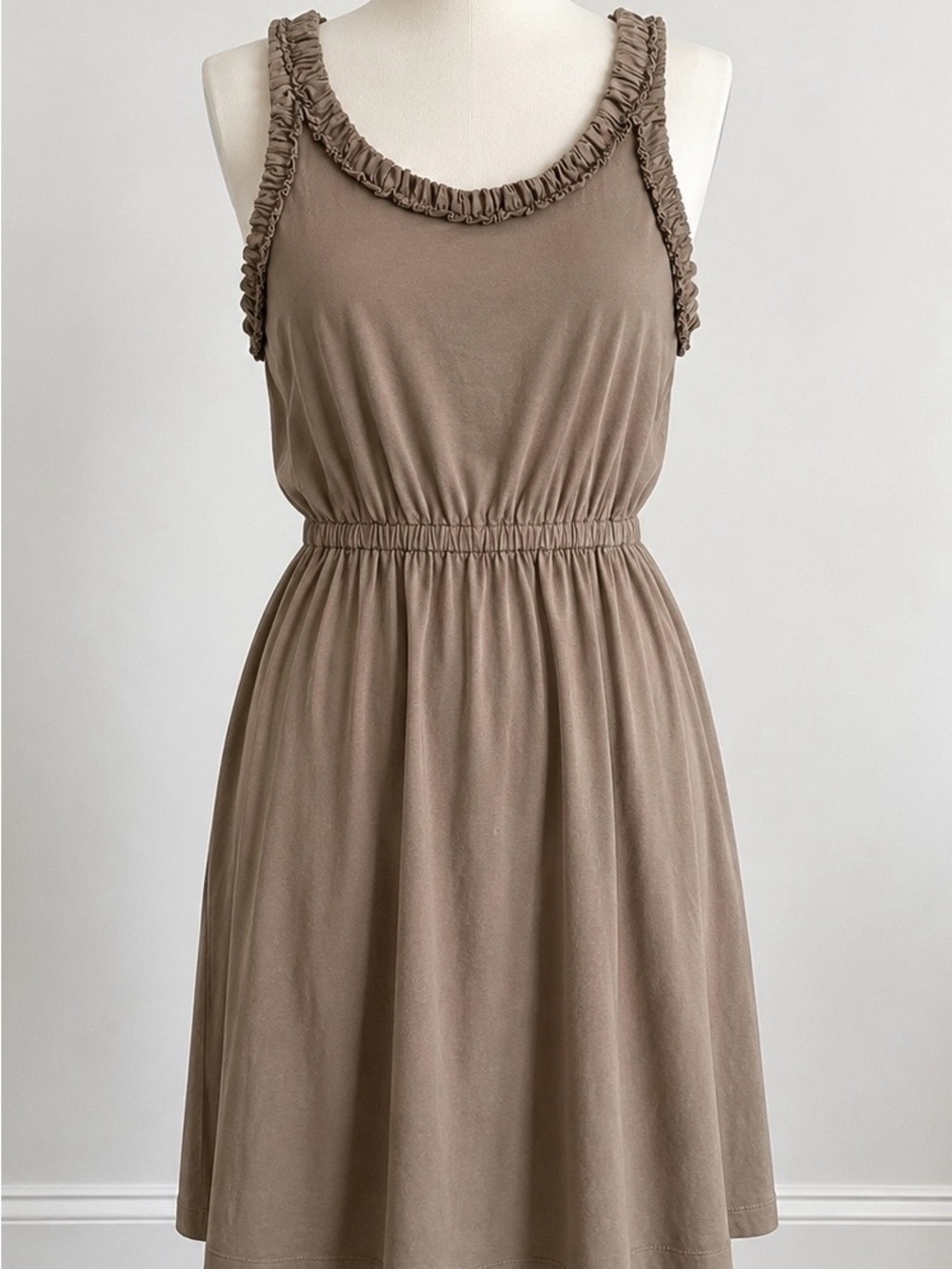 LOFT Taupe Ruffle-Trim Sleeveless Mini Dress